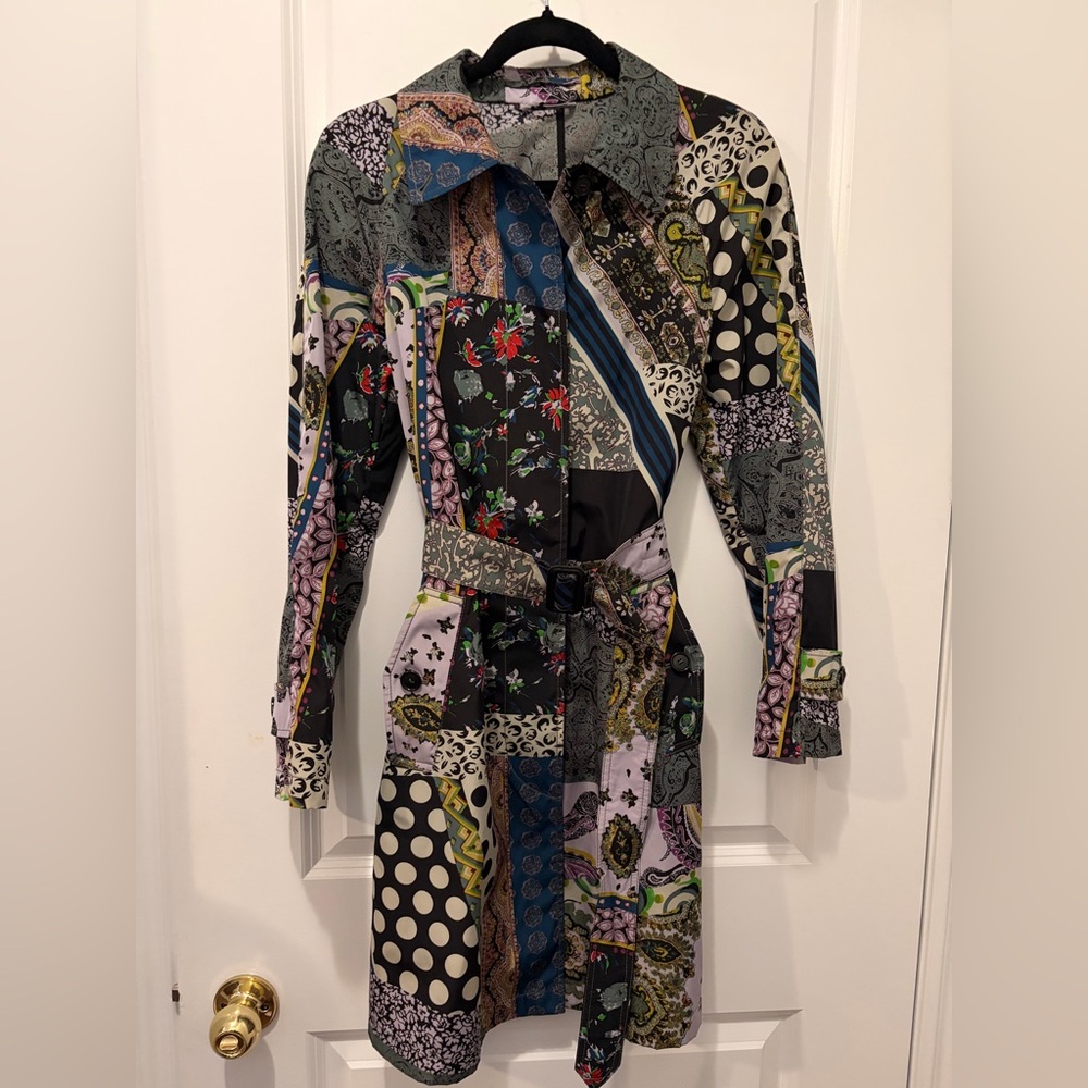 ETRO Milano Colorful Patchwork Belted Trench Coat
